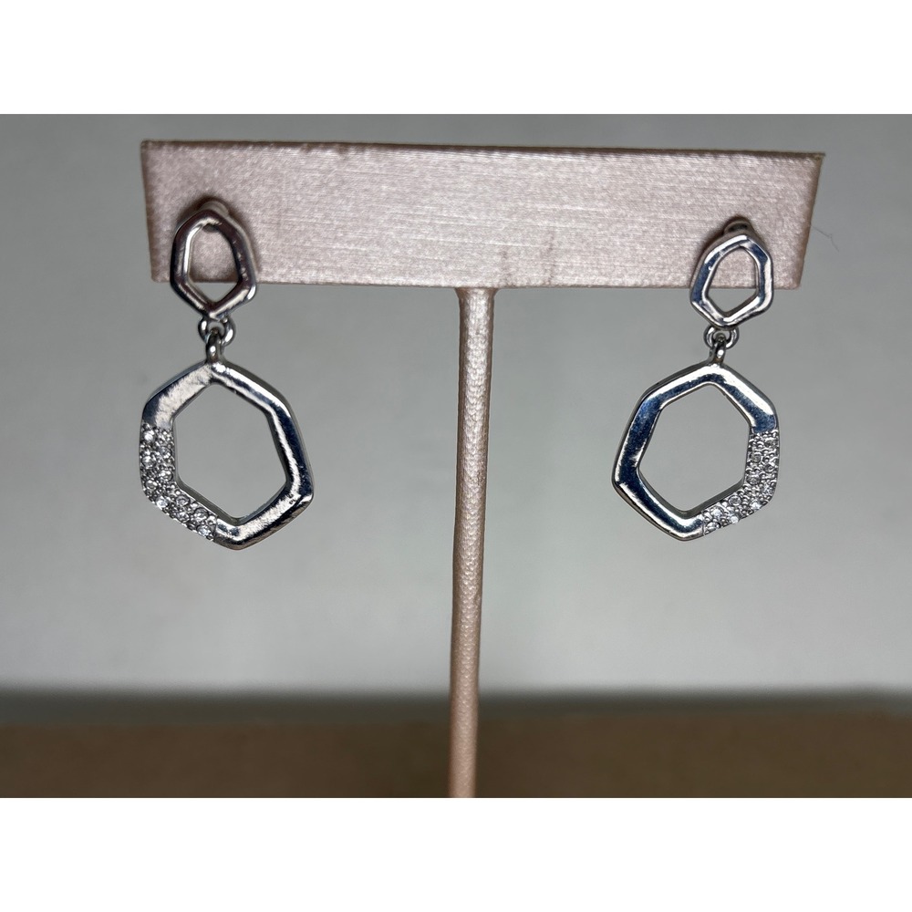 Earrings Silver Tone Metal Push Back Geometric Drop New with Tags